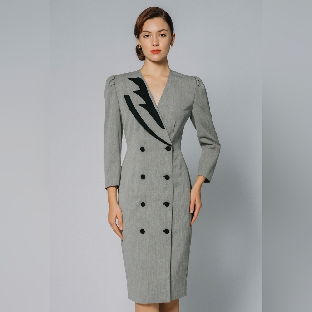 Vintage Jessica Double Breasted Black Button Midi Blazer Classic Dress. Size 12